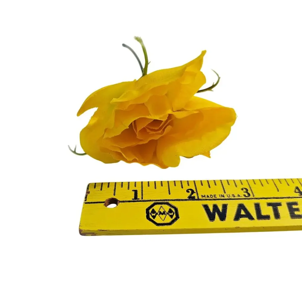 Yellow Artificial Silk Rose Buds Wired Stems Wedding Craft 2.5
